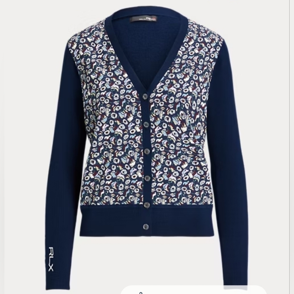 Ralph Lauren Floral Woven-Front Wool-Blend Cardigan